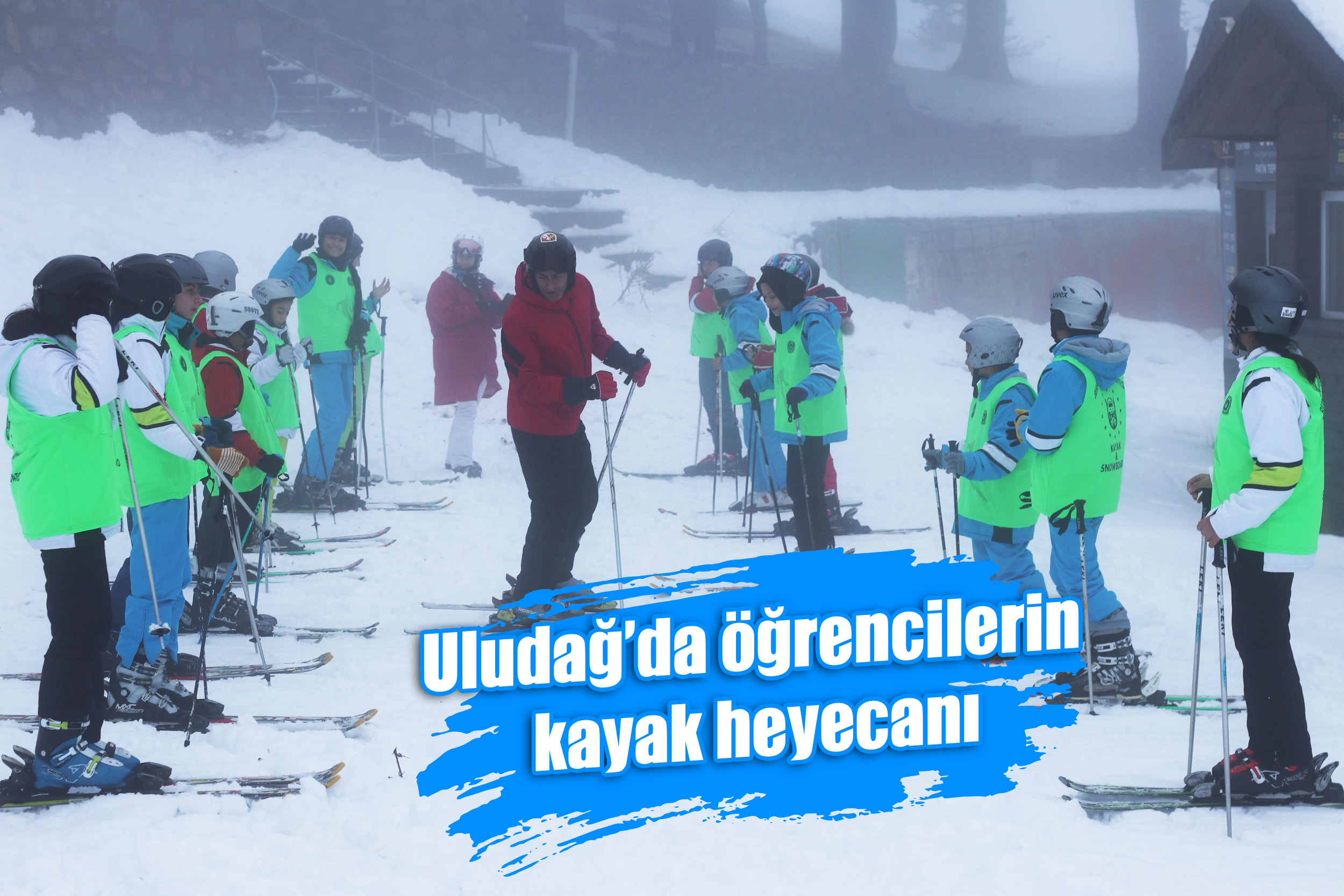 Uludağ’da öğrencilerin kayak heyecanı